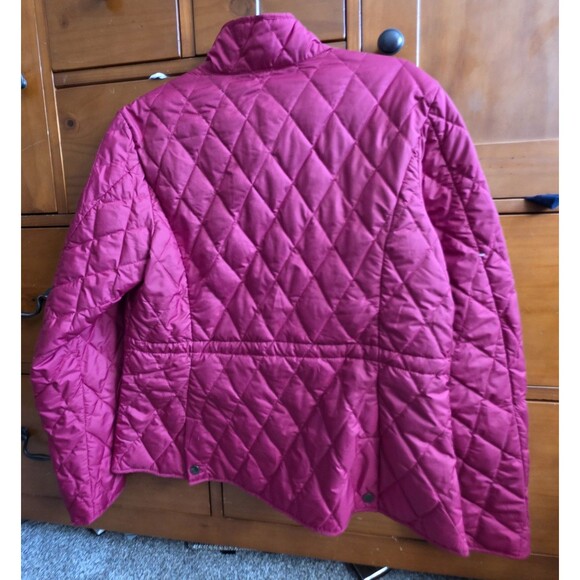 Eddie Bauer Size Large Red Goose Down Quilted Snap Up Collar Pockets Warm - Picture 4 of 8